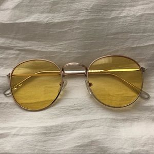 Yellow and Gold Round Sunglasses Urban Outfitters